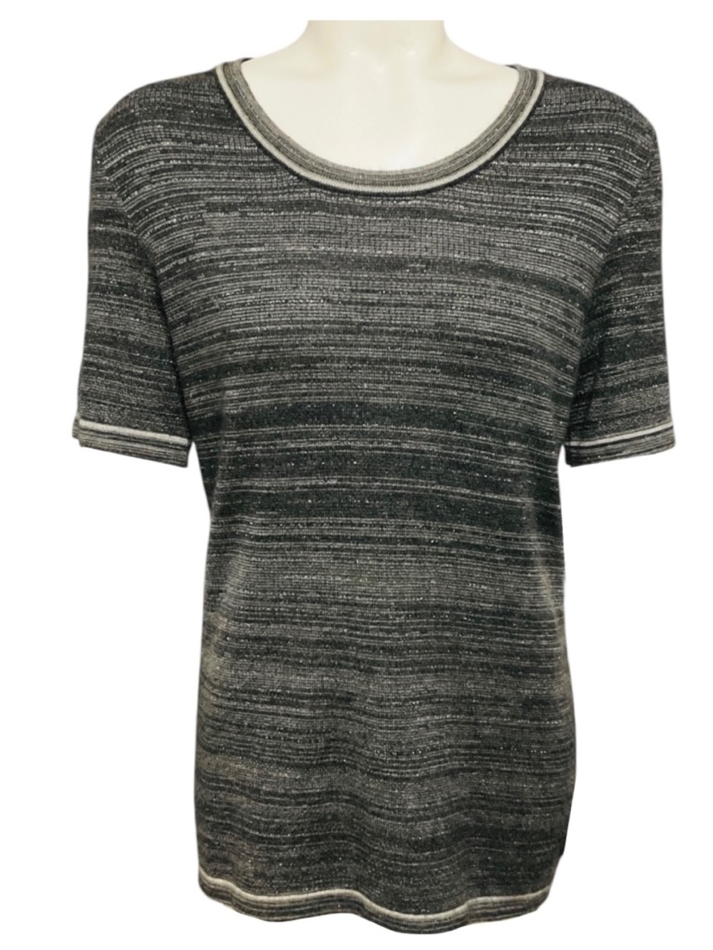 CHANEL GREY SHORT SLEEVED CASHMERE KNIT PULLOVER SWEATER